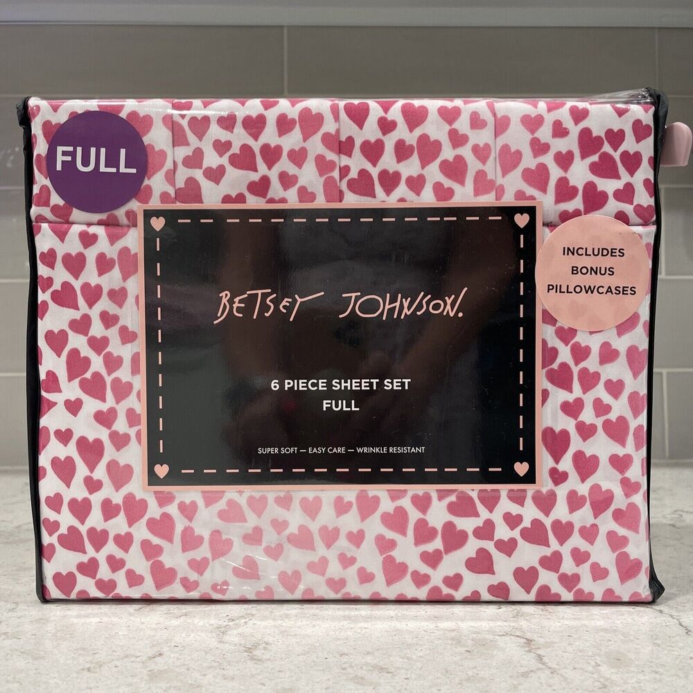 6 Pc BETSEY JOHNSON Pink Ombré Hearts FULL Sheet Set Heart Super Soft Sheets NEW